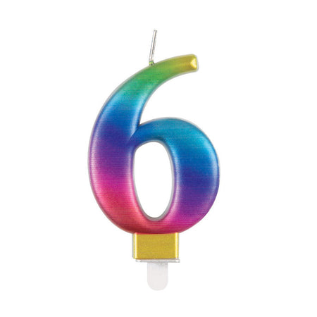 Rainbow Metallic Number 6 Candle - 6cm