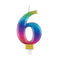 Rainbow Metallic Number 6 Candle - 6cm