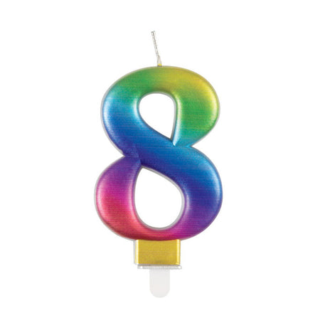 Rainbow Metallic Number 8 Candle - 6cm