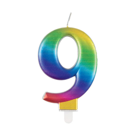 Rainbow Metallic Number 9 Candle - 6cm