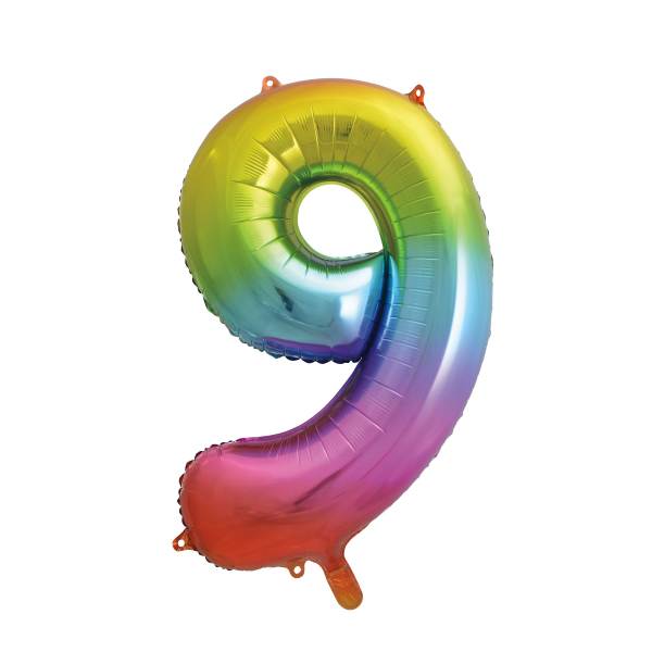 Rainbow Number 9 Foil Balloon - 34"