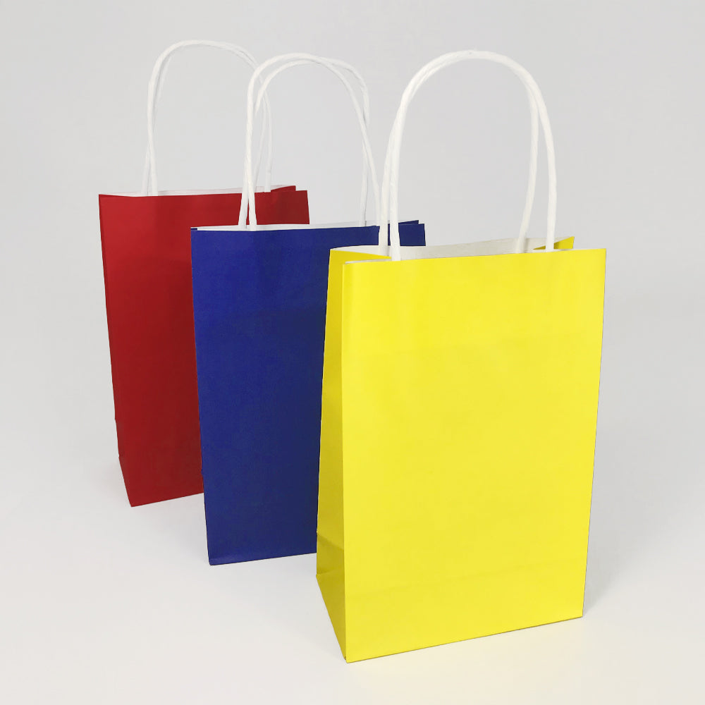 Red, Yellow and Blue Paper Party Bags - Pack of 6