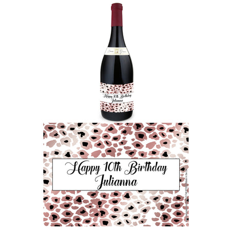 Personalised Wine Bottle Labels - Rose Gold Leopard Print - Pack of 4