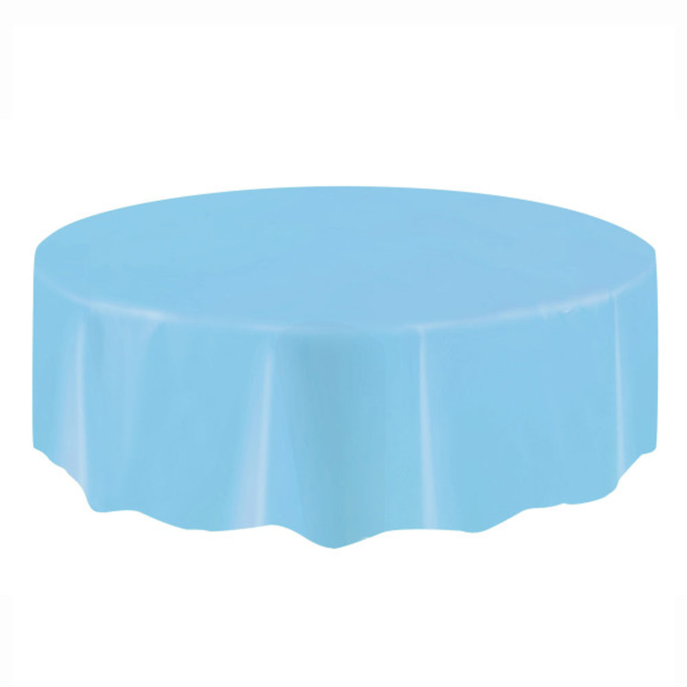 Light Blue Round Plastic Tablecloth 2.13m