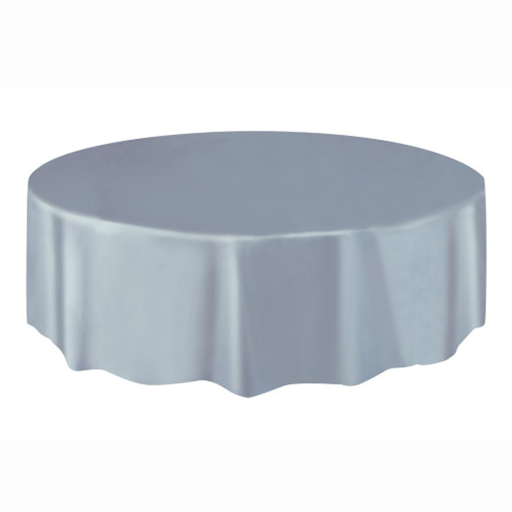 Silver Round Plastic Tablecloth 2.13m
