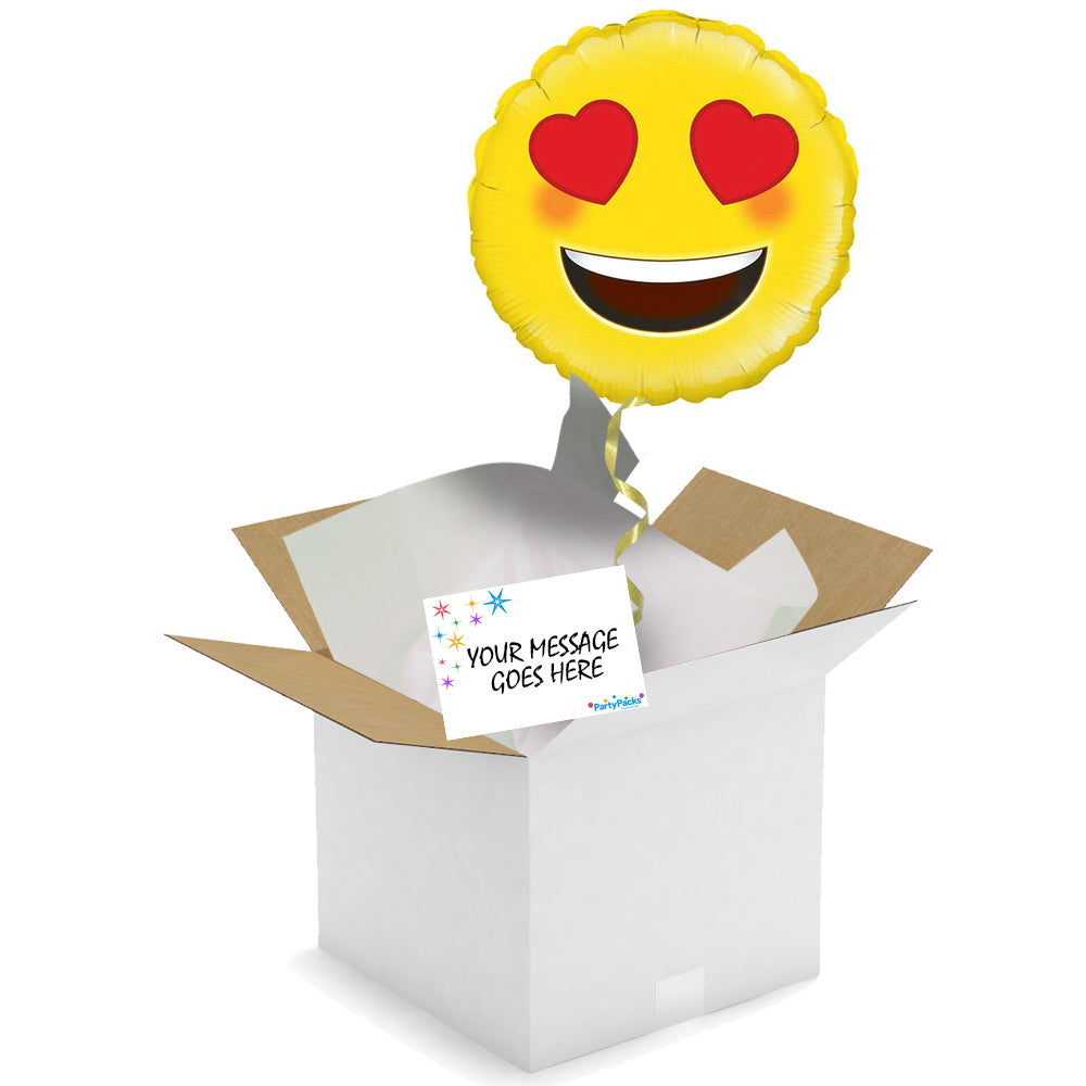 Balloon In A Box - Emoji Love Holographic Balloon - 18"