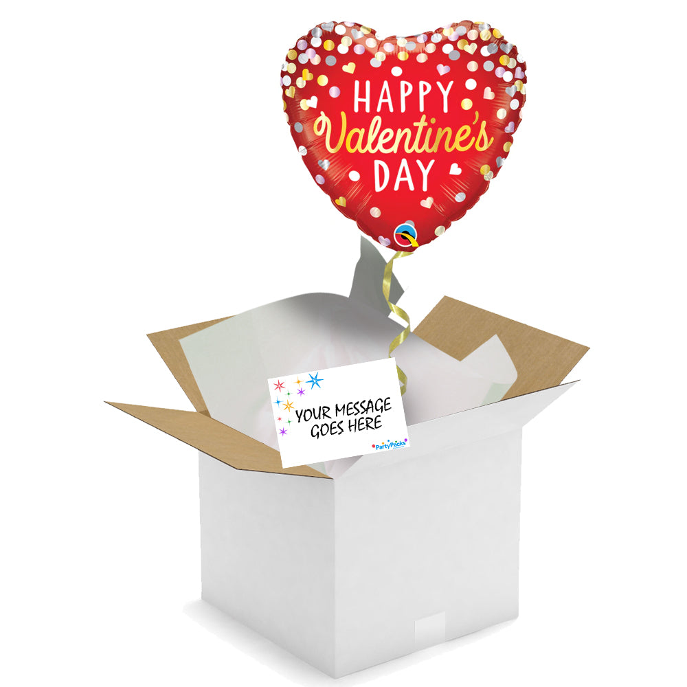 Balloon In A Box - Valentine's Heart Confetti Foil Balloon - 18"