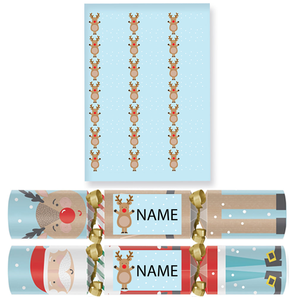 Christmas Cracker Name Stickers - Santa & Rudolph - Sheet of 21