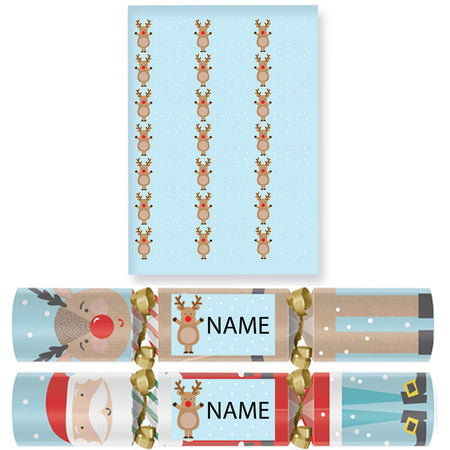 Christmas Cracker Name Stickers - Santa & Rudolph - Sheet of 21