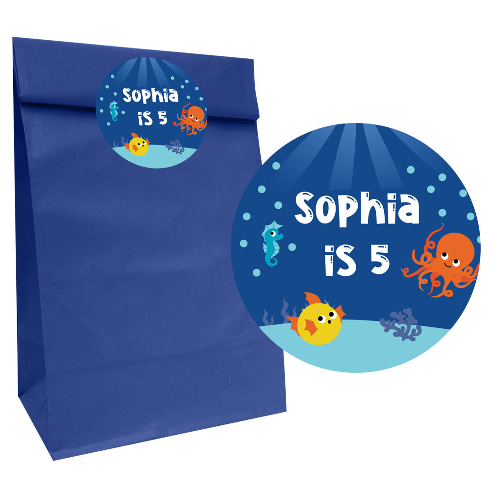 Sealife Party Bags with Personalised Round Stickers - Pack of 12