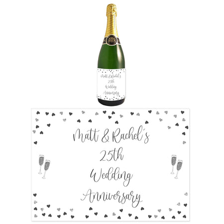 Silver Anniversary Personalised Wine Bottle Labels - Pack of 4