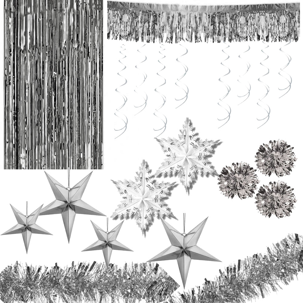 Silver Foil Christmas Decoration Party Pack