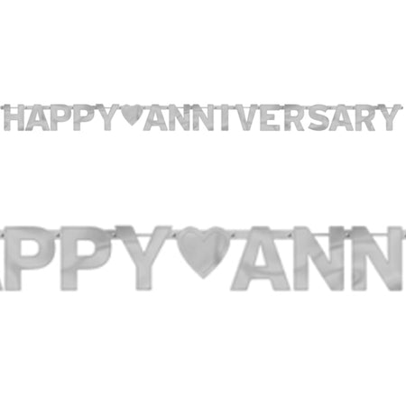 Silver Happy Anniversary Foil Letter Banner - 2.3m x 16cm