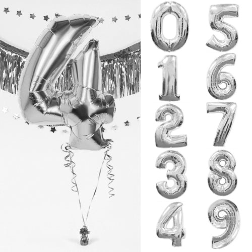 Inflated Single Number Silver Giant 35" Balloon in a Box - Choose Your Number