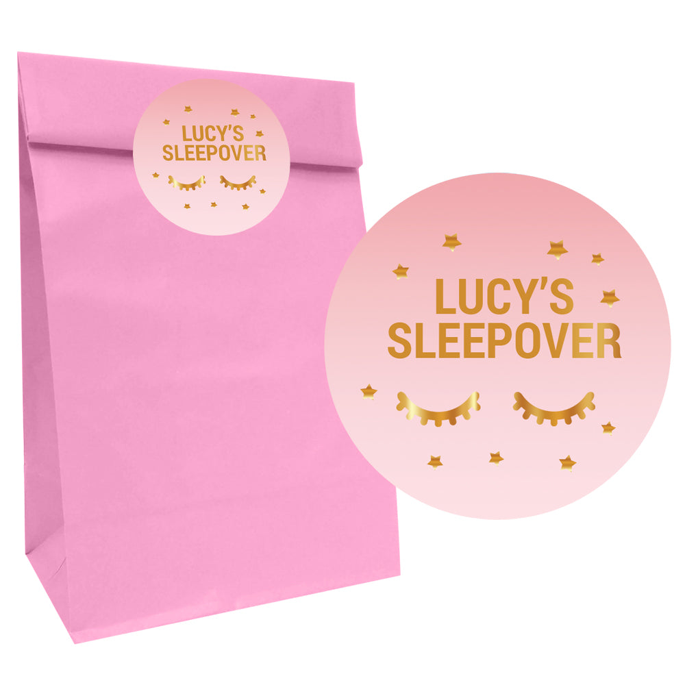 Sleepover Party Bags with Personalised Stickers - Pack of 12