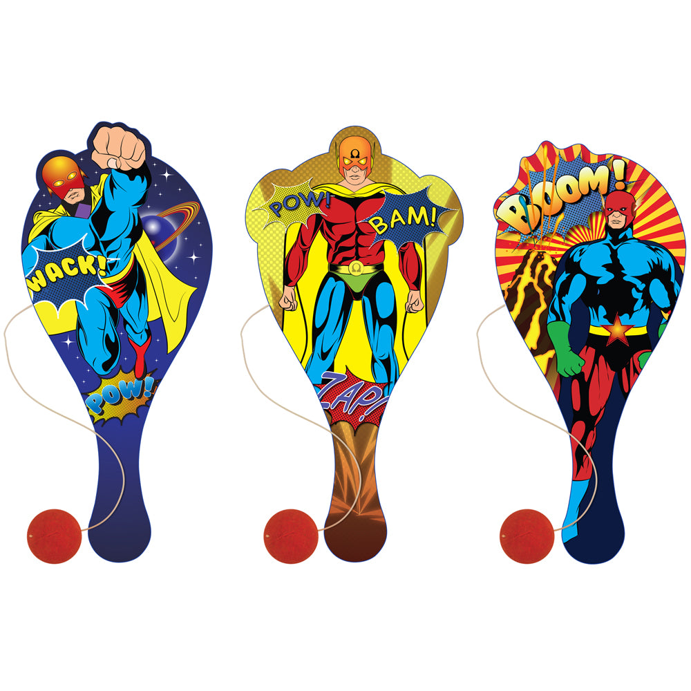 Wooden Superhero Paddle Bat and Ball - Assorted Designs - Each