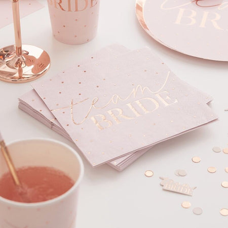 Pink & Rose Gold Team Bride Napkins- Pack of 16