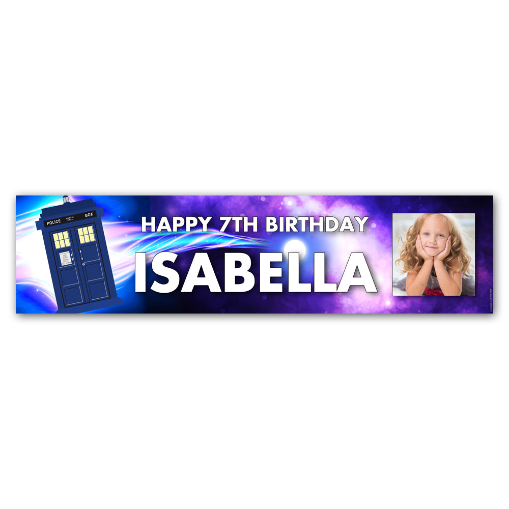 Time Travel Police Box Personalised Photo Banner Decoration - 1.2m