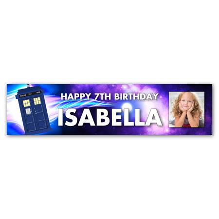 Time Travel Police Box Personalised Photo Banner Decoration - 1.2m