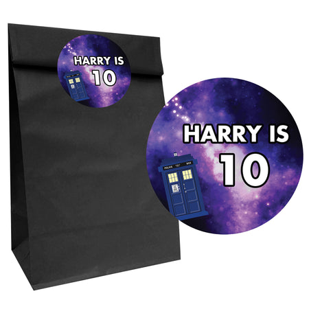 Time Travel Police Box Party Bags with Personalised Stickers - Pack of 12