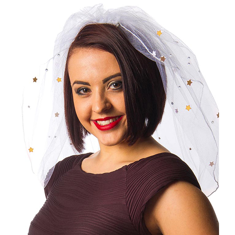 Bride to Be Veil with Rose Gold Stars & Diamantes