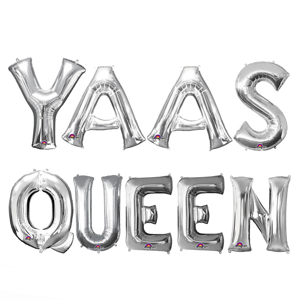 YAAS QUEEN Silver Foil Letter Balloon Pack - 16"