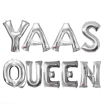 YAAS QUEEN Silver Foil Letter Balloon Pack - 16
