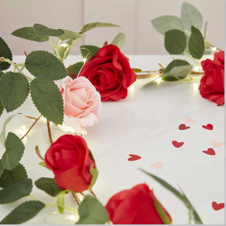 Artificial Rose Garland with String Lights - 1.8m