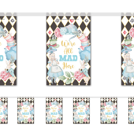 Alice in Wonderland Paper Flag Bunting Party Decoration - 2.4m