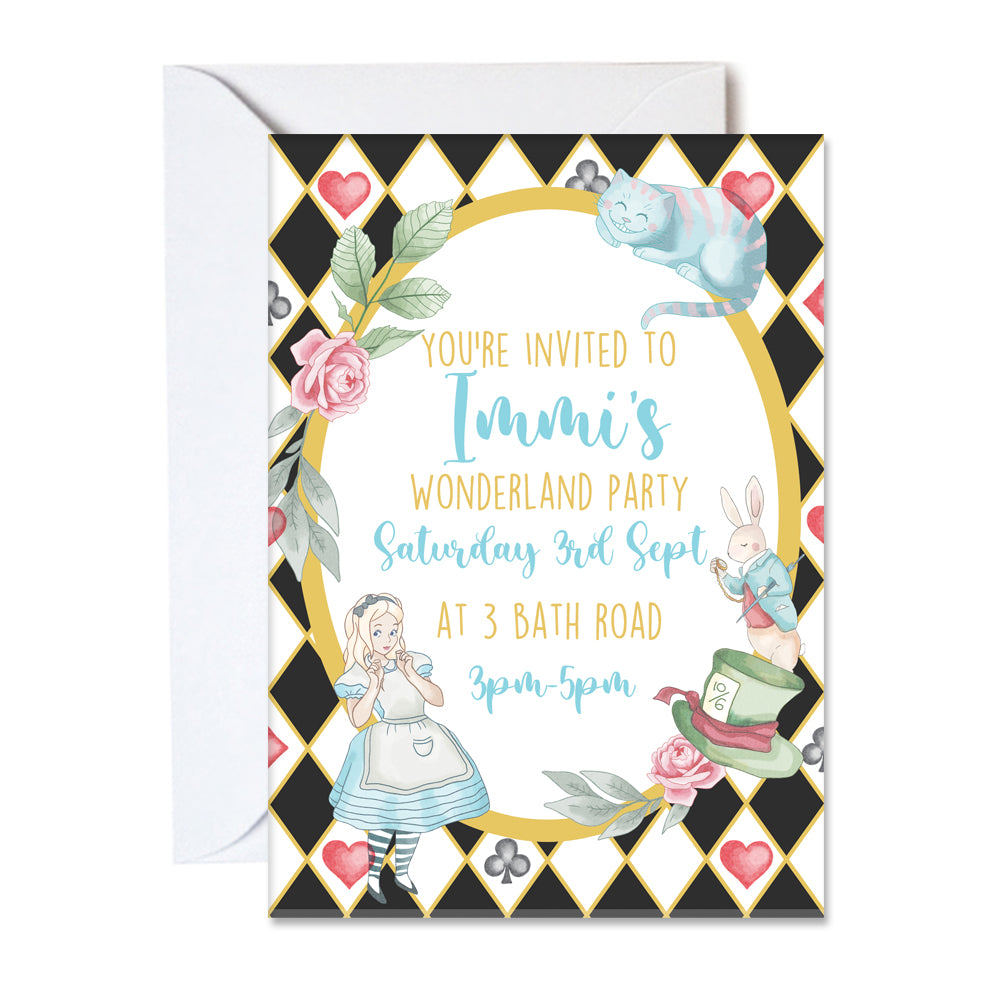 Personalised Alice in Wonderland Invites - Pack of 16