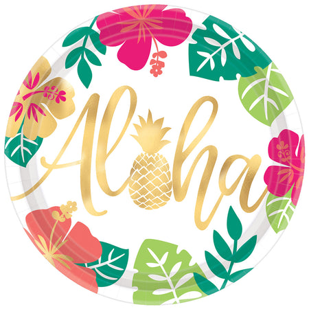 Aloha Tropical Party Paper Plates - Pack of 8 - 25cm