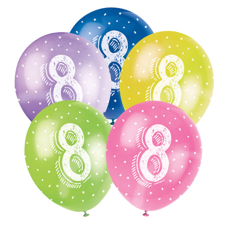 8th Birthday Latex Balloons - Assorted - 11