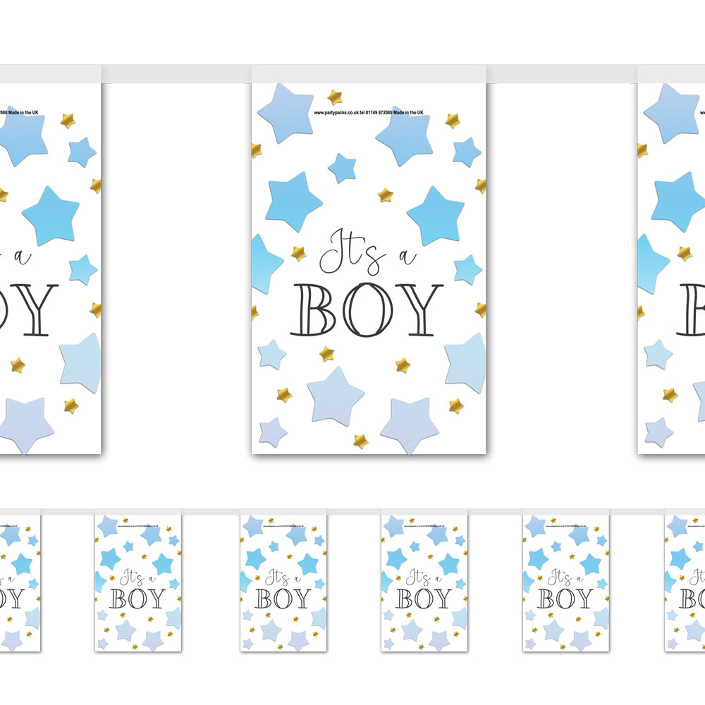 Blue Ombre Stars 'It's a Boy!' Baby Shower Flag Paper Bunting Decoration