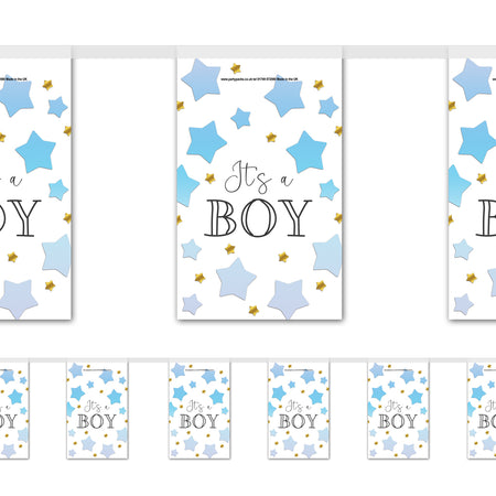 Blue Ombre Stars 'It's a Boy!' Baby Shower Flag Paper Bunting Decoration