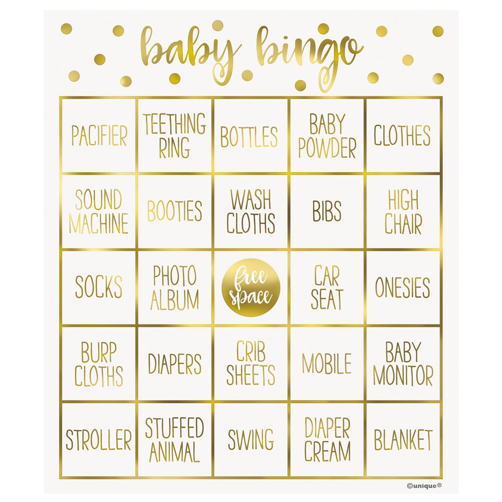 Gold Baby Shower Bingo Kit for 8 People