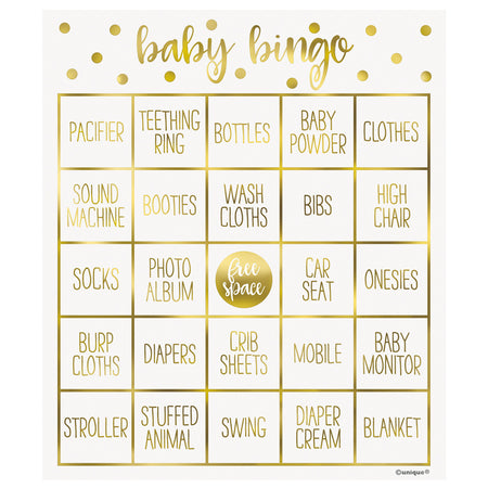 Gold Baby Shower Bingo Kit for 8 People