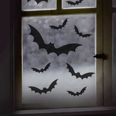 Black Bat Halloween Window Stickers - Pack of 11
