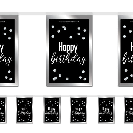 Glitz Black & Silver Happy Birthday Paper Flag Bunting - 2.4m