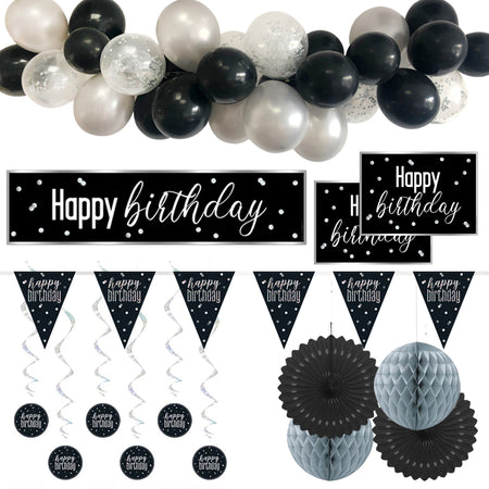 Black & Silver Glitz Happy Birthday Decoration Pack