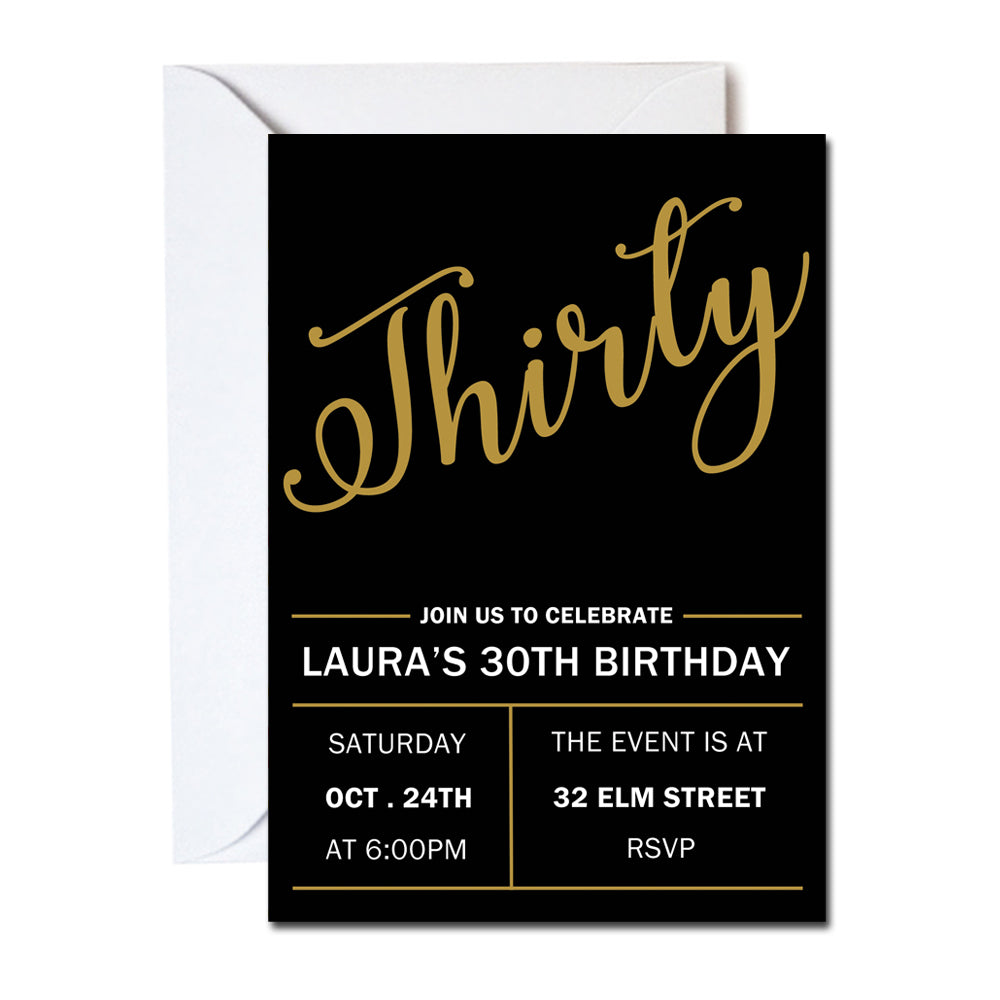 Personalised Black and Gold Invitations - Pack of 16