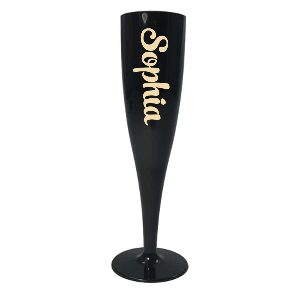 Gold Text Personalised Champagne & Prosecco Flute Glass Black - 175ml - Each