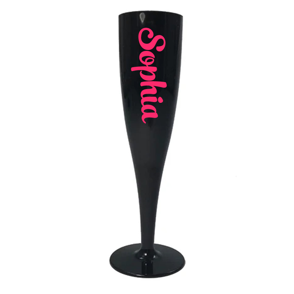 Pink Text Personalised Champagne & Prosecco Flute Glass Black - 175ml - Each