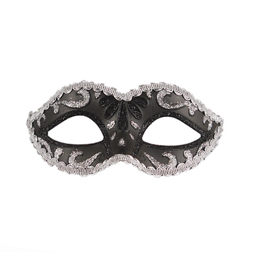 Black & Silver Glitter Trim Masquerade Eye Mask