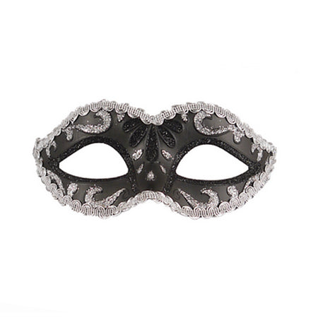 Black & Silver Glitter Trim Masquerade Eye Mask