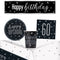 60th Birthday Black and Silver Glitz Tableware Pack for 8 with FREE Banner!