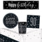 90th Birthday Black and Silver Glitz Tableware Pack for 8 with FREE Banner!