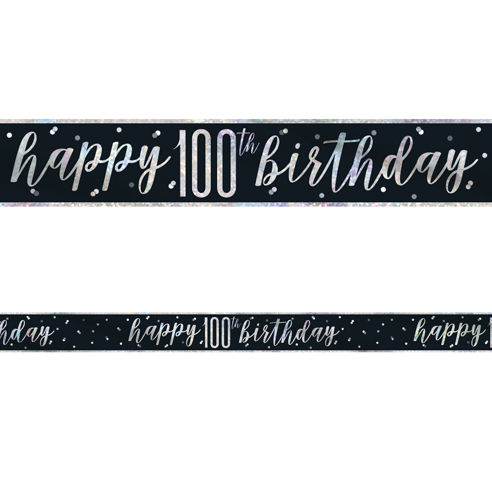 Birthday Glitz Black & Silver Happy 100th Birthday Foil Banner - 2.7m