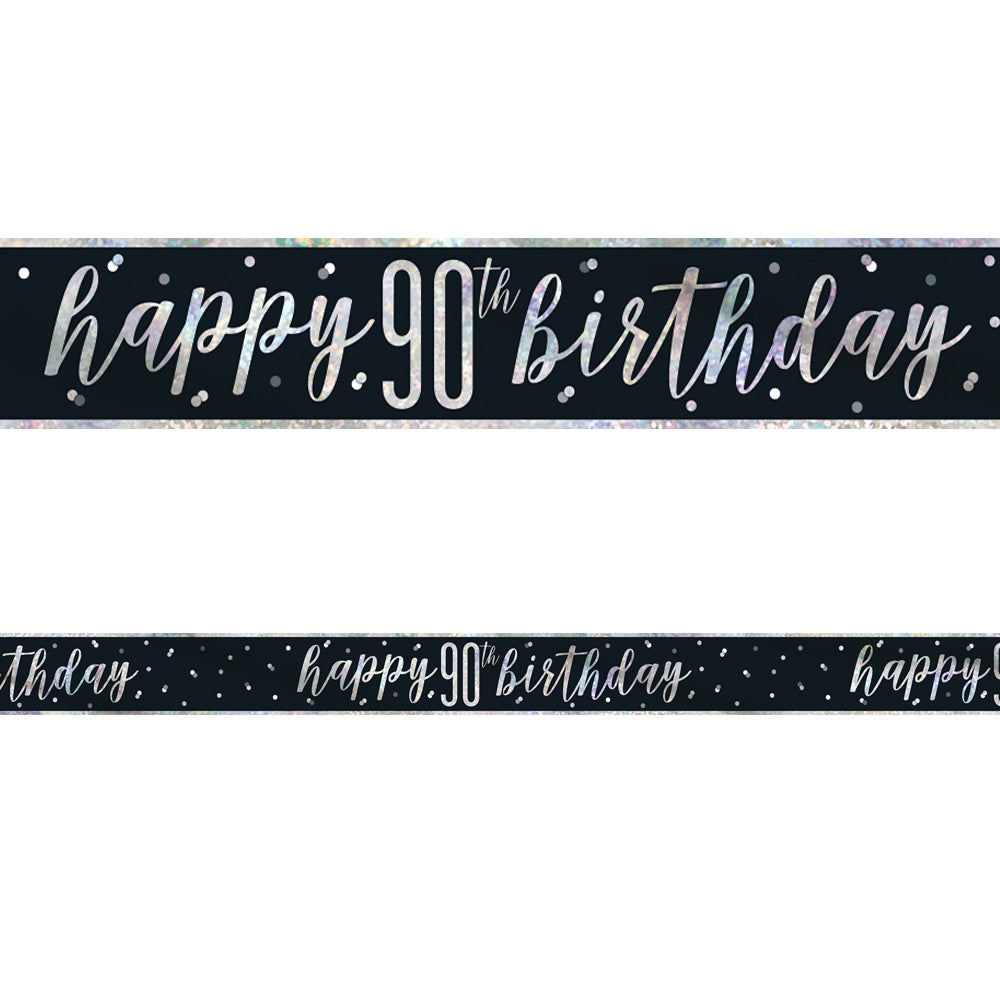 Birthday Glitz Black & Silver Happy 90th Birthday Foil Banner - 2.7m