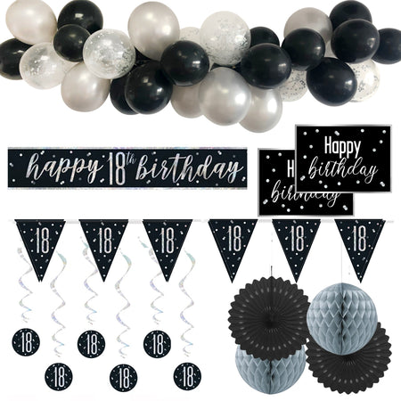 18th Birthday Black & Silver Glitz Decoration Pack