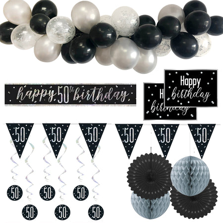 50th Birthday Black & Silver Glitz Decoration Pack